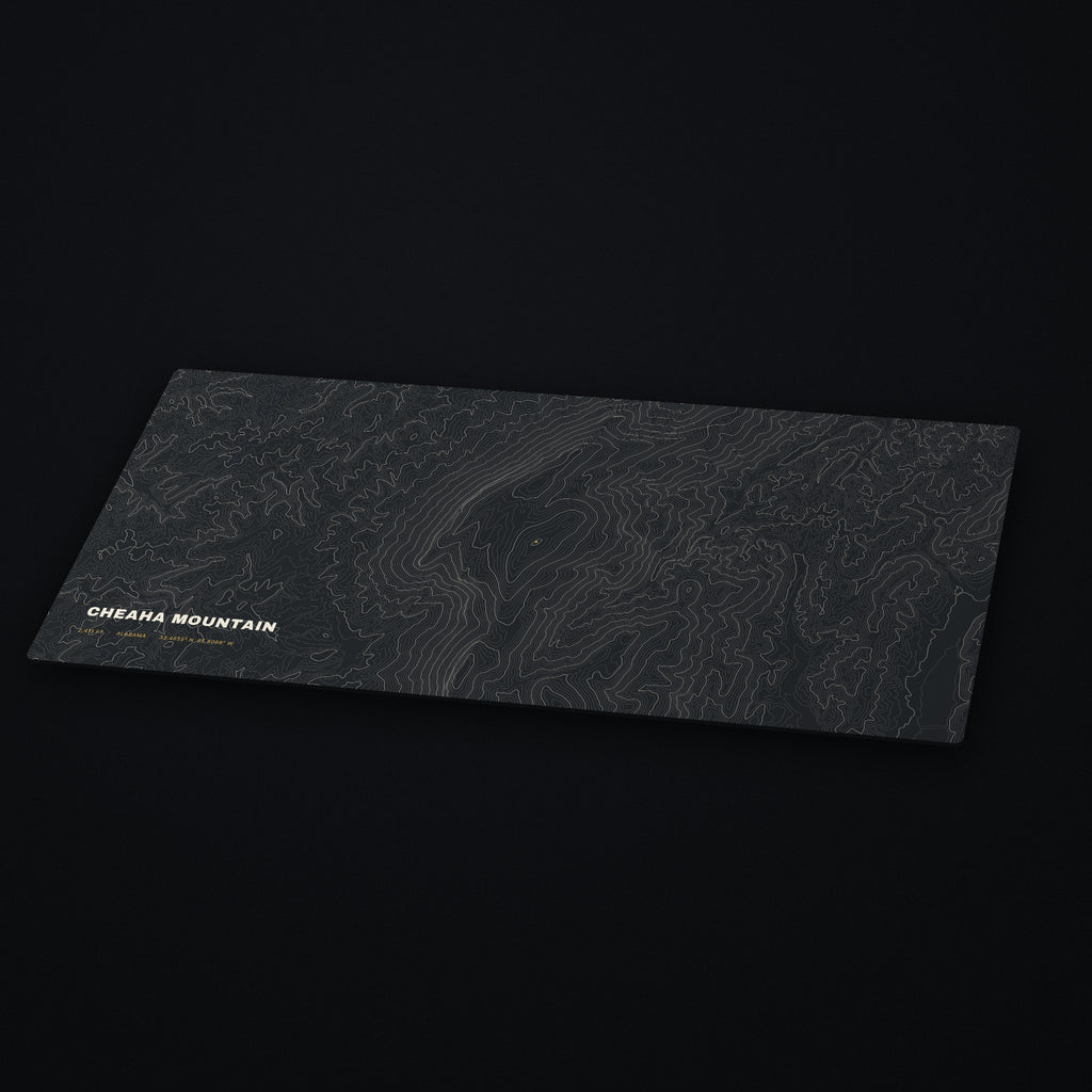 Cheaha Mountain Topo Desk Mat at an angle on a dark desk