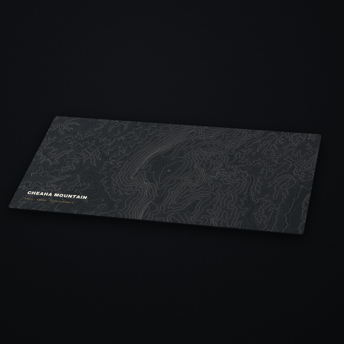 Cheaha Mountain Topo Desk Mat at an angle on a dark desk
