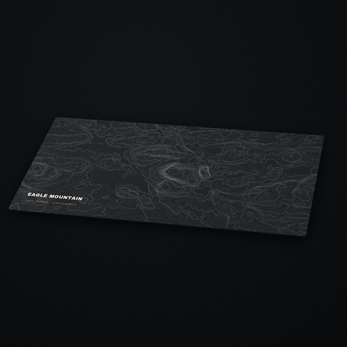 Eagle Mountain Topo Desk Mat at an angle on a dark desk