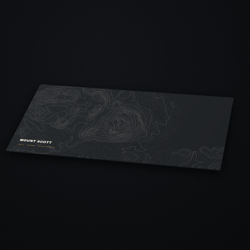 Mount Scott Topo Desk Mat at an angle on a dark desk