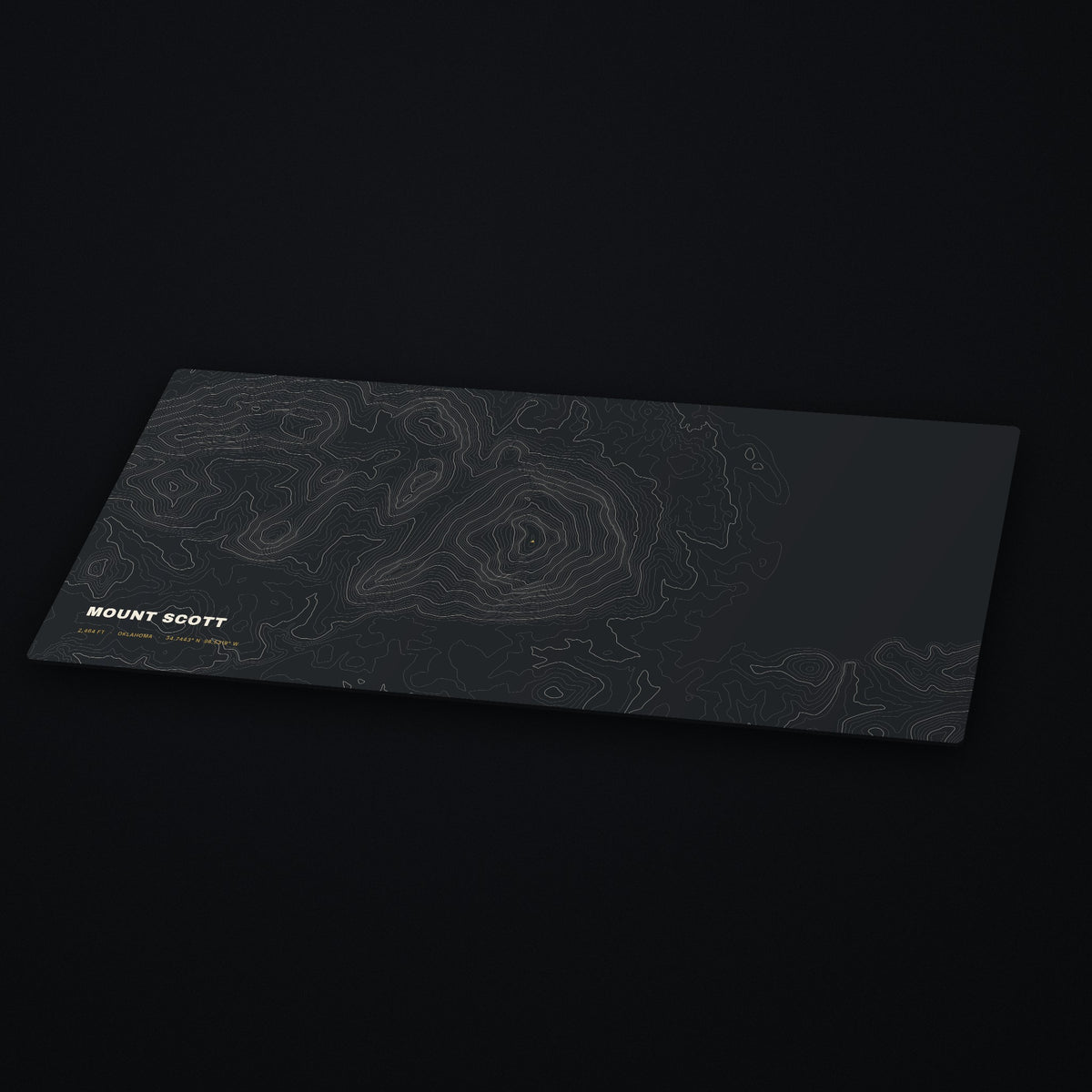 Mount Scott Topo Desk Mat at an angle on a dark desk
