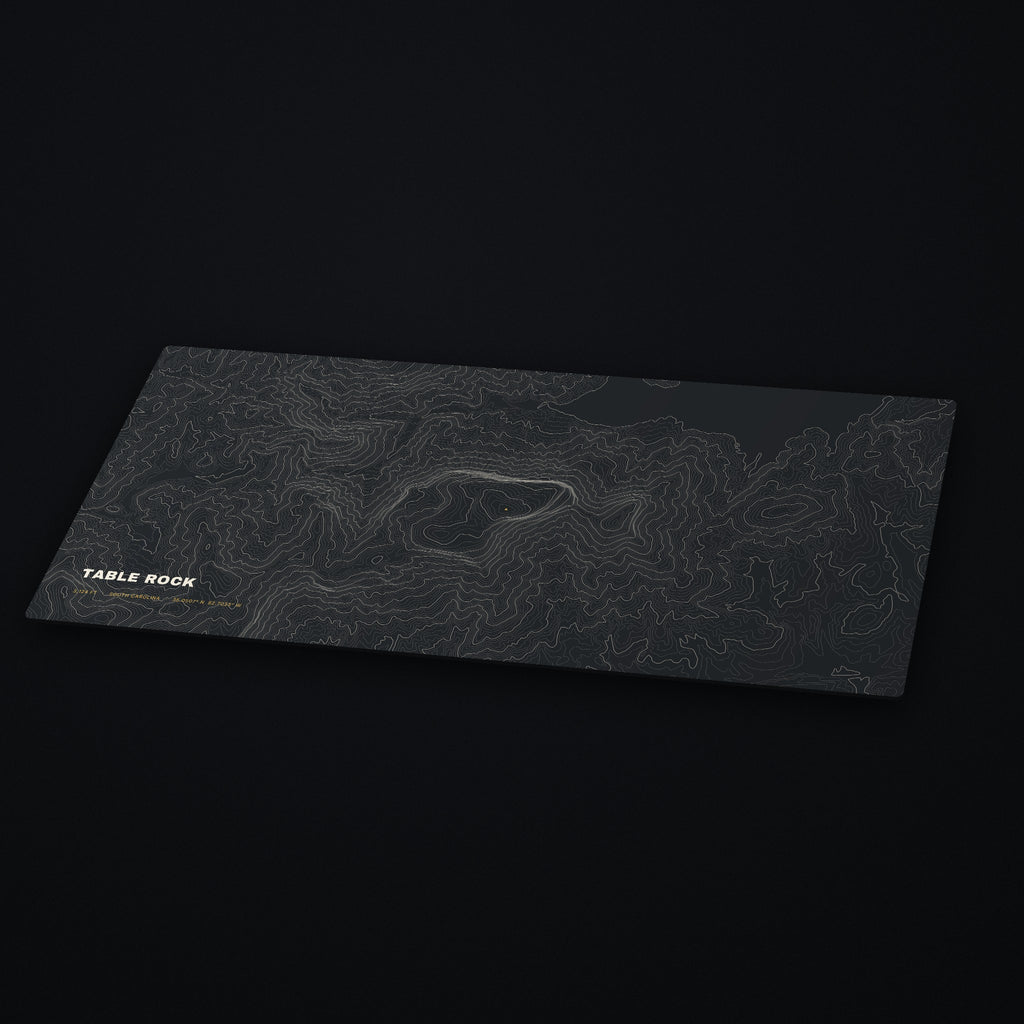 Table Rock Topo Desk Mat at an angle on a dark desk