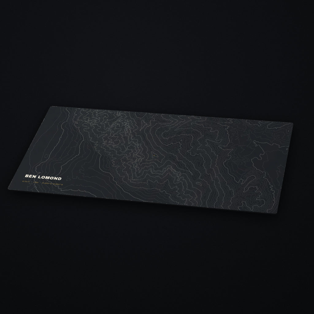 Ben Lomond Topo Desk Mat at an angle on a dark desk