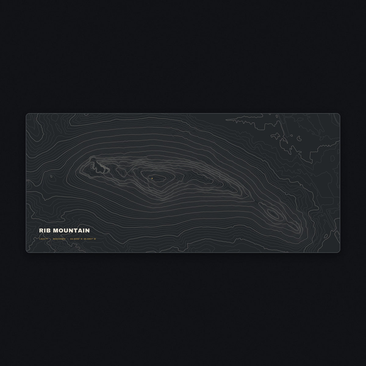 Rib Mountain Topo Desk Mat, flat view