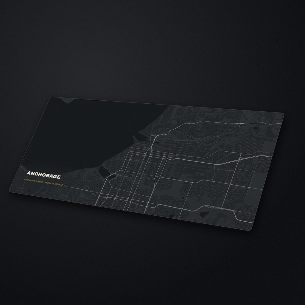 Anchorage Street Map Desk Mat at an angle on a stone desk