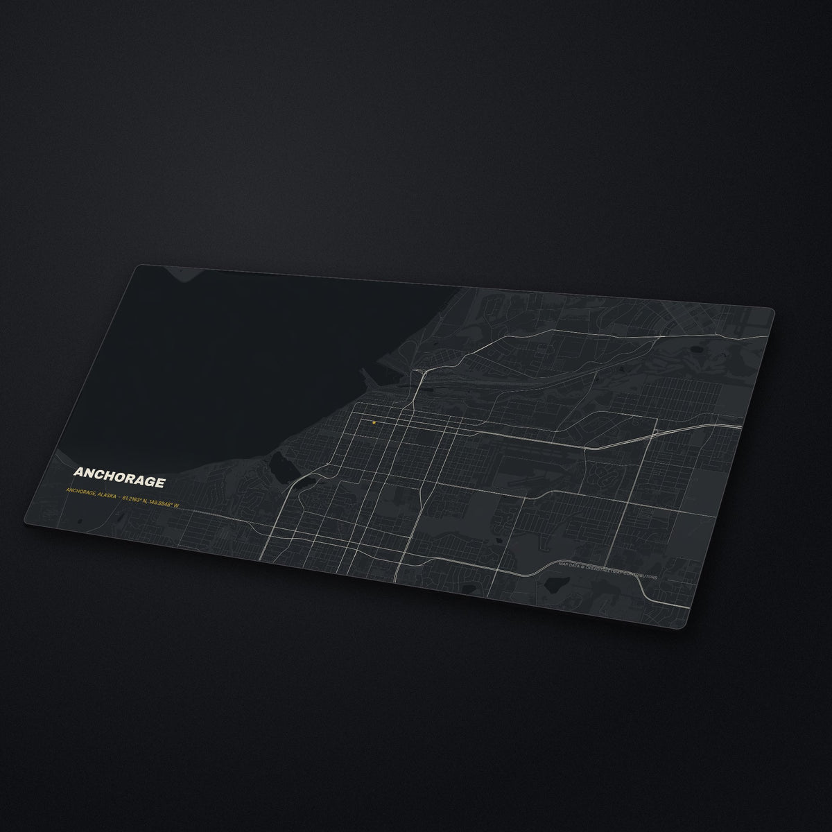 Anchorage Street Map Desk Mat at an angle on a stone desk