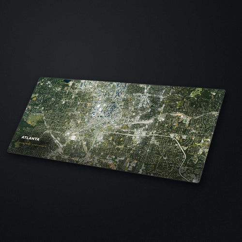 Atlanta Satellite Desk Mat at an angle on a stone desk