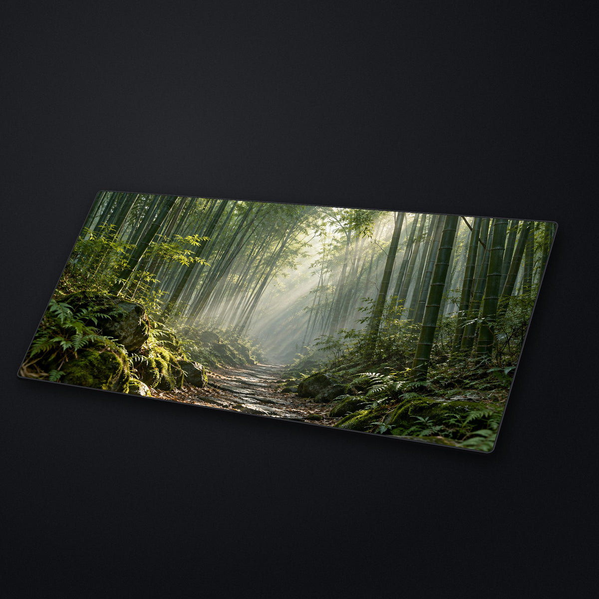 Bamboo Light Desk Mat at an angle on a stone desk