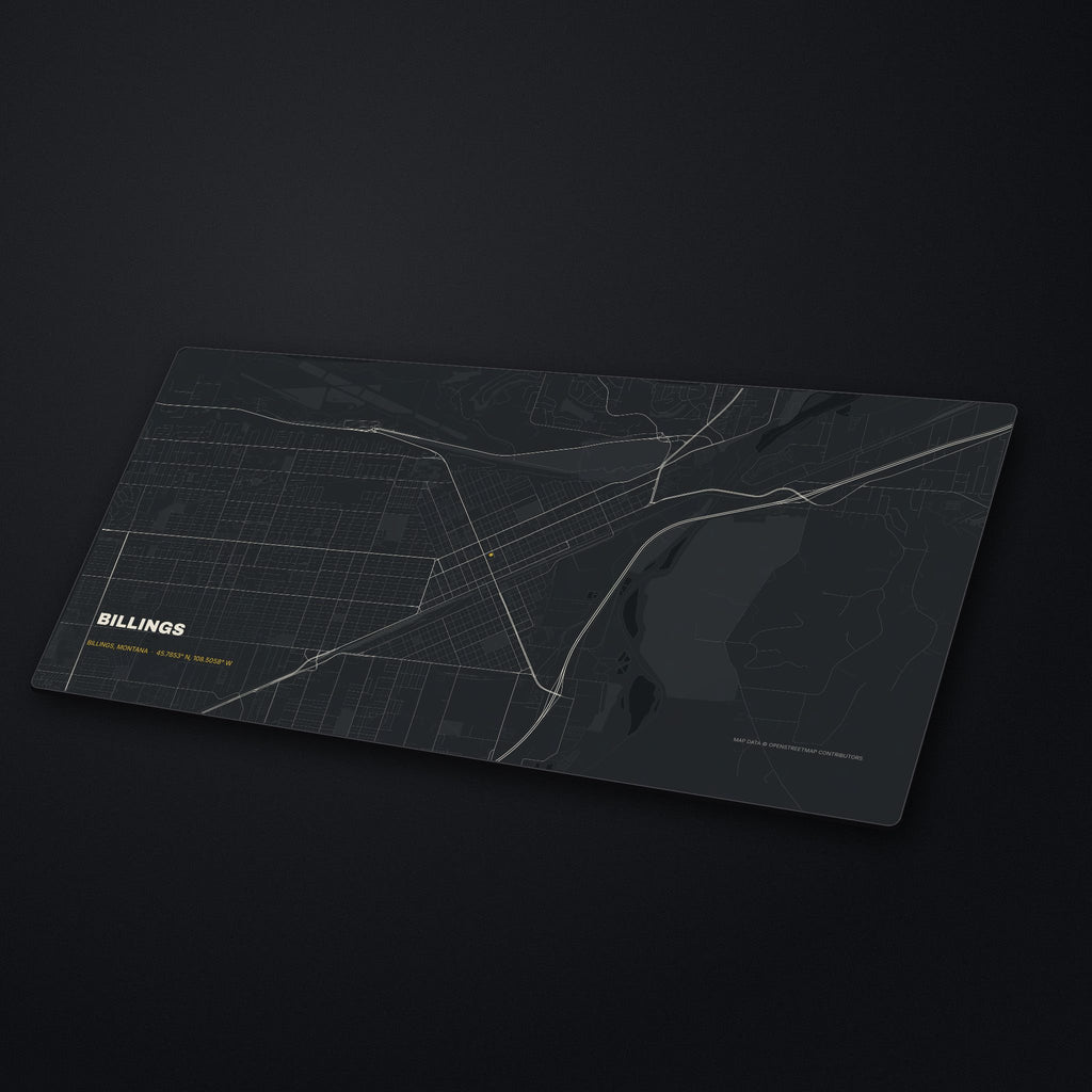 Billings Street Map Desk Mat at an angle on a stone desk