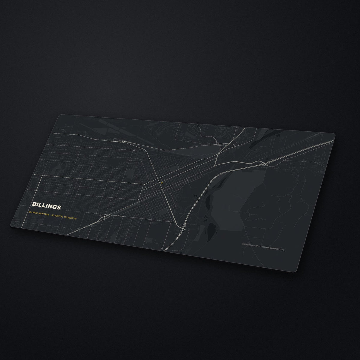 Billings Street Map Desk Mat at an angle on a stone desk