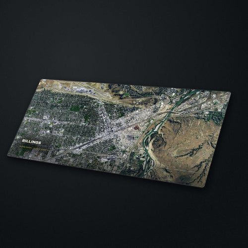 Billings Satellite Desk Mat at an angle on a stone desk