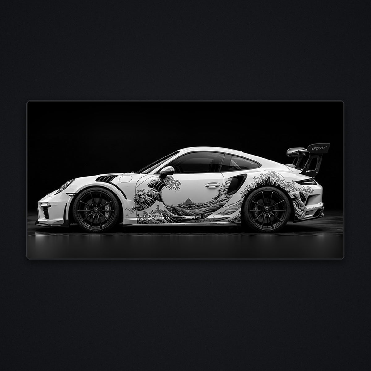 Black White Wave Desk Mat, flat view
