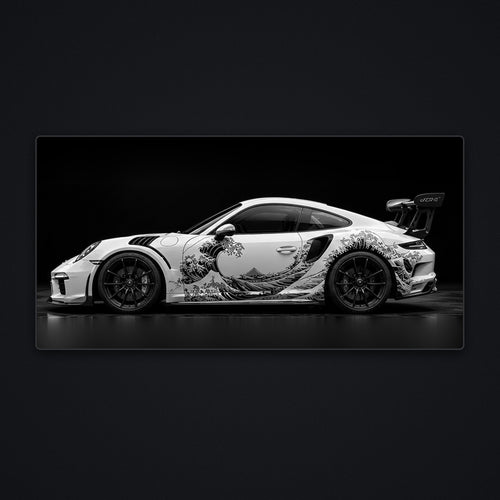Black White Wave Desk Mat, flat view