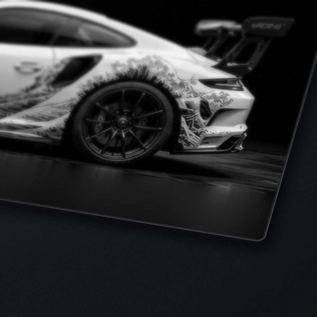 Black White Wave Desk Mat, edge detail