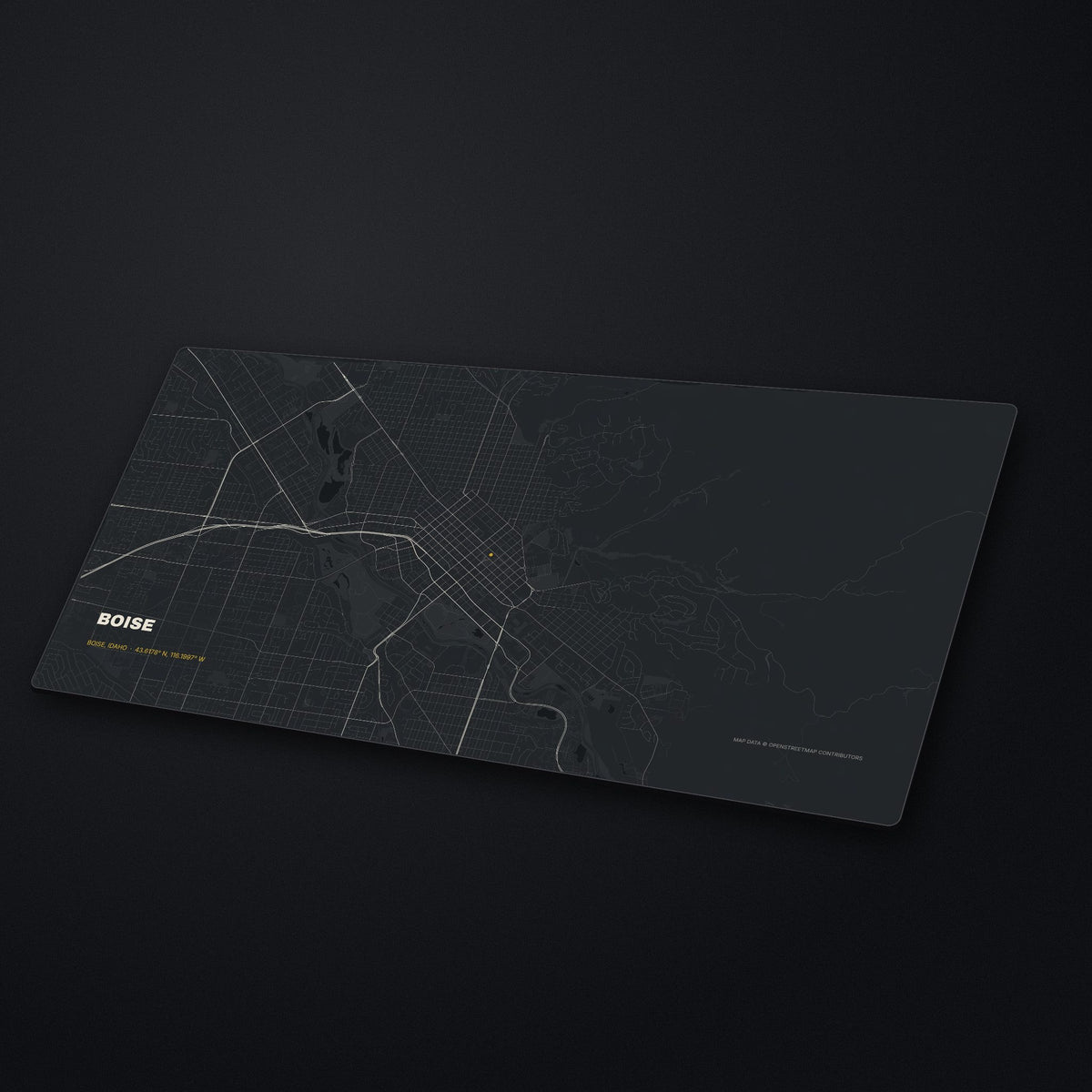 Boise Street Map Desk Mat at an angle on a stone desk