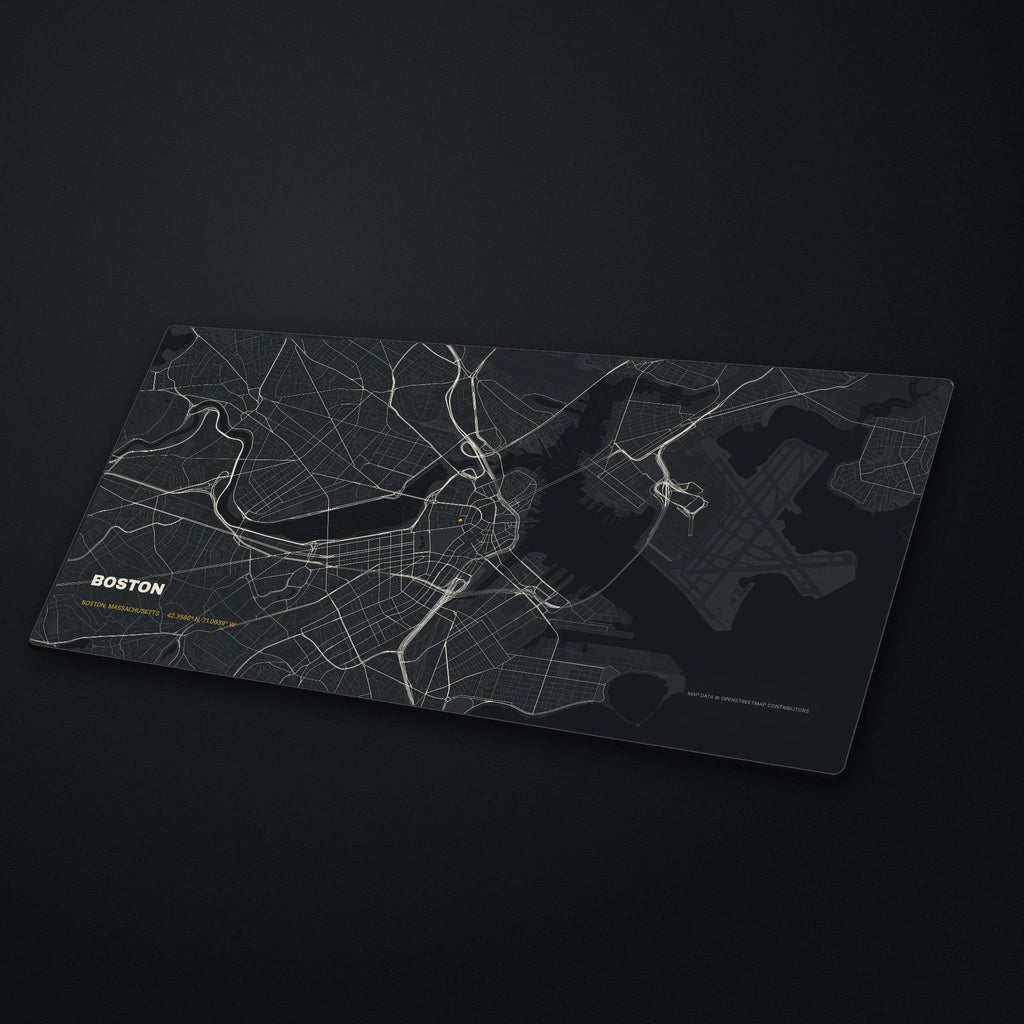 Boston Street Map Desk Mat at an angle on a stone desk