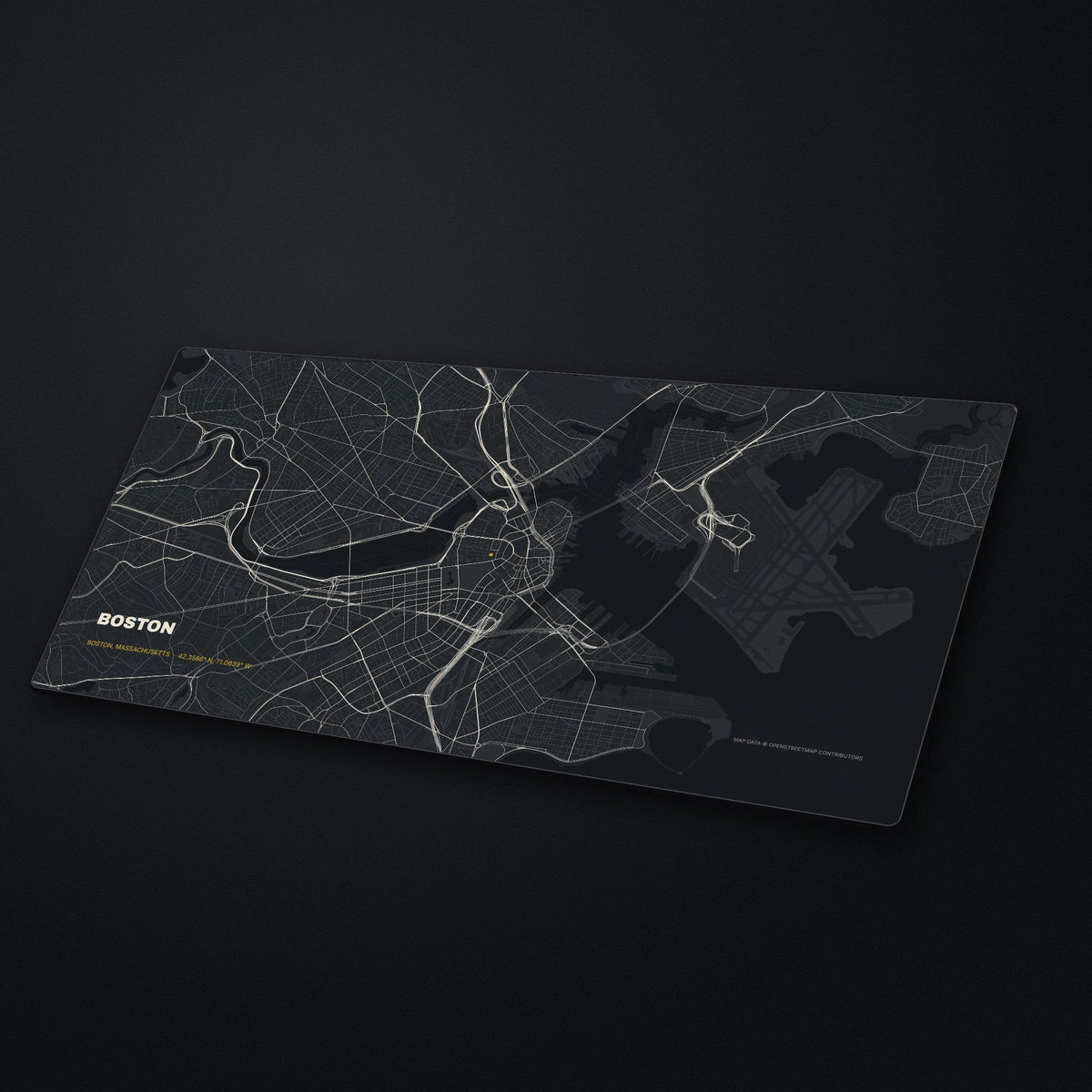 Boston Street Map Desk Mat at an angle on a stone desk