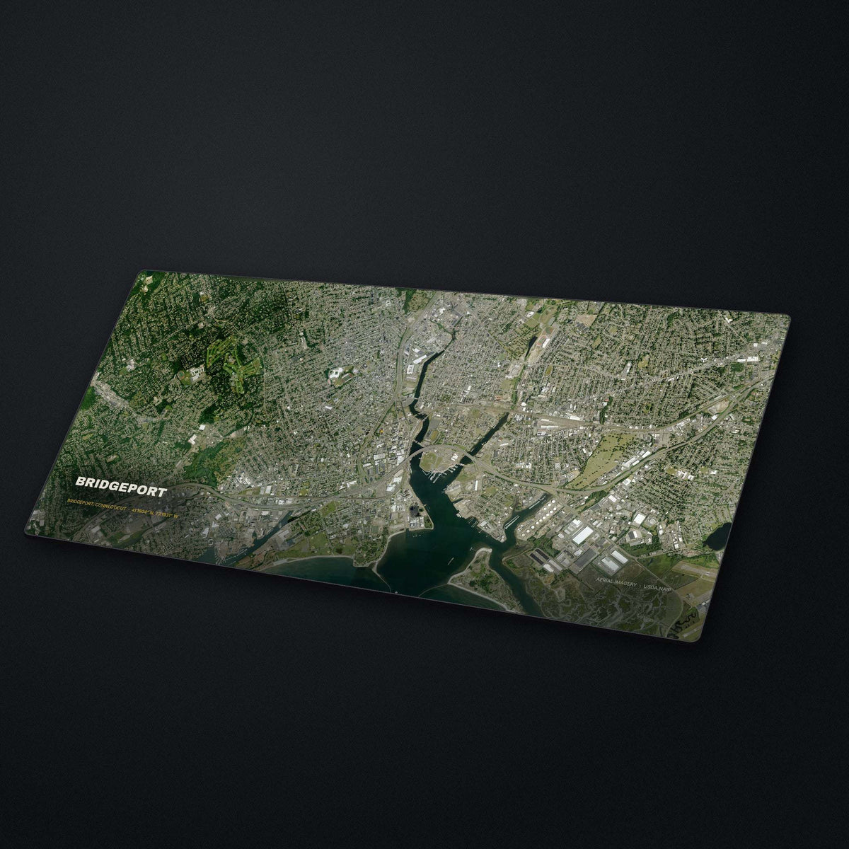 Bridgeport Satellite Desk Mat at an angle on a stone desk