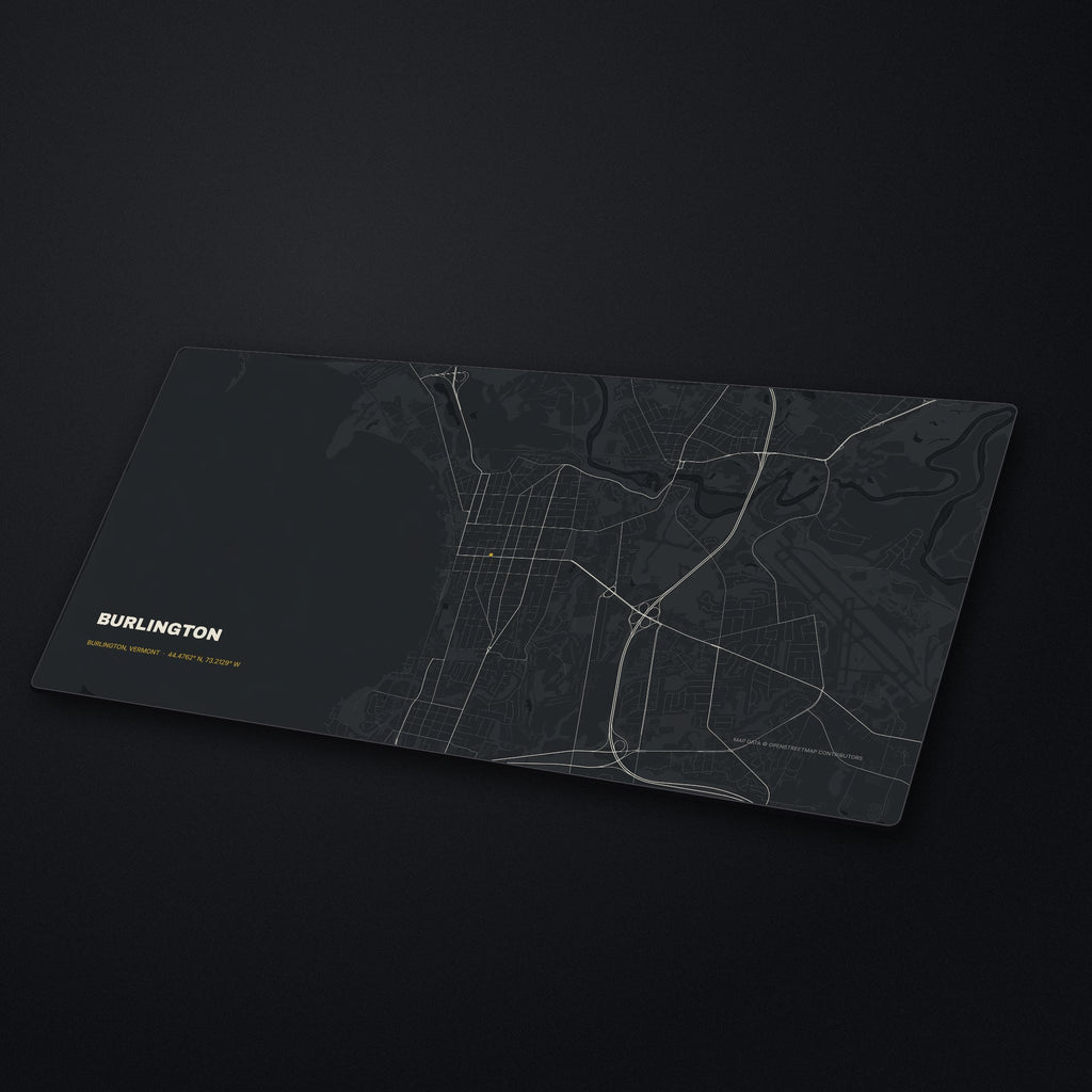 Burlington Street Map Desk Mat at an angle on a stone desk