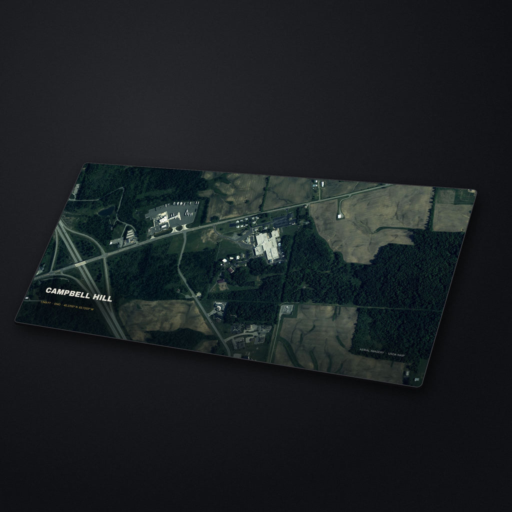 Campbell Hill Satellite Desk Mat at an angle on a stone desk