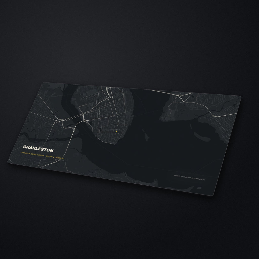 Charleston Street Map Desk Mat at an angle on a stone desk
