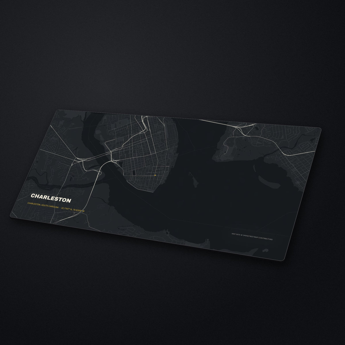 Charleston Street Map Desk Mat at an angle on a stone desk