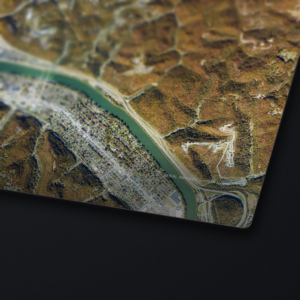 Charleston, West Virginia Satellite Desk Mat, edge detail