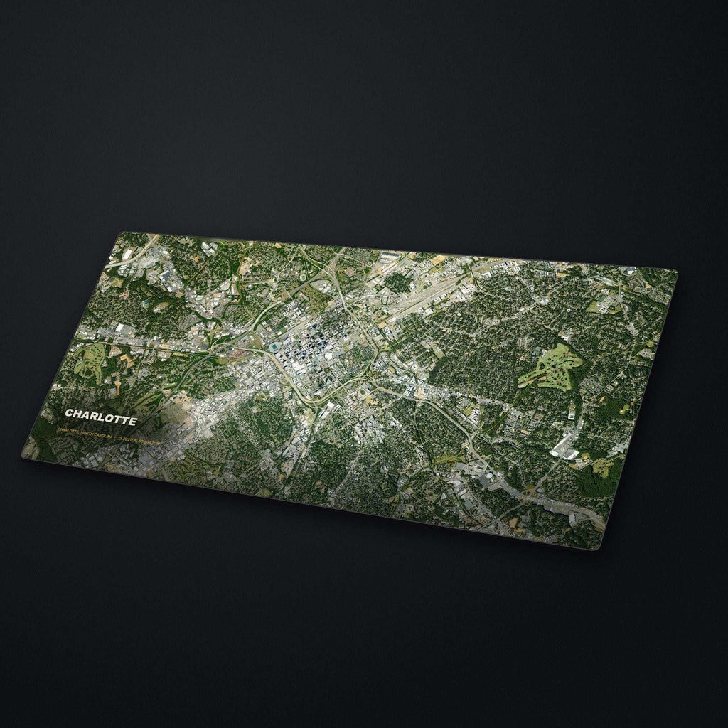 Charlotte Satellite Desk Mat at an angle on a stone desk