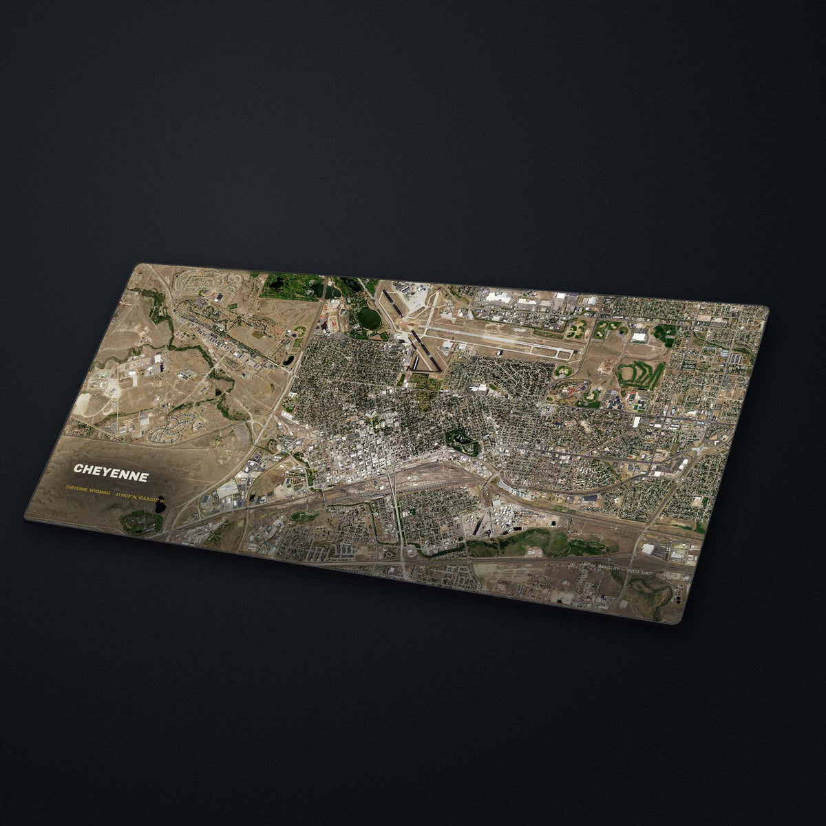 Cheyenne Satellite Desk Mat at an angle on a stone desk