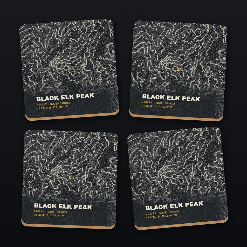 Black Elk Peak Topo Coaster Set, all 4 coasters