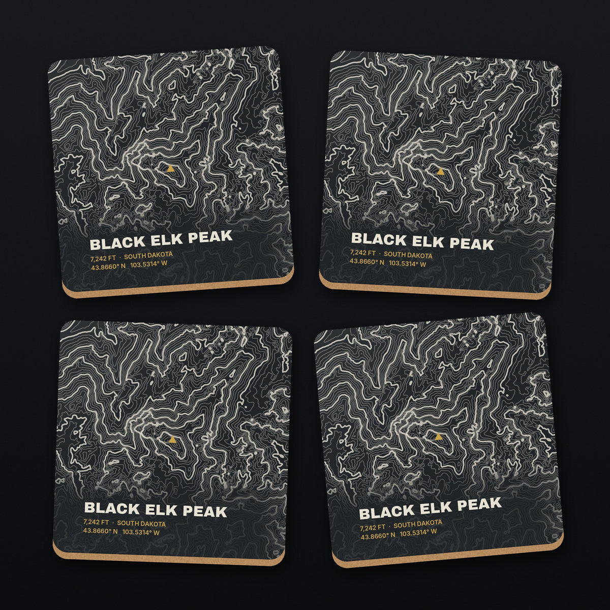 Black Elk Peak Topo Coaster Set, all 4 coasters