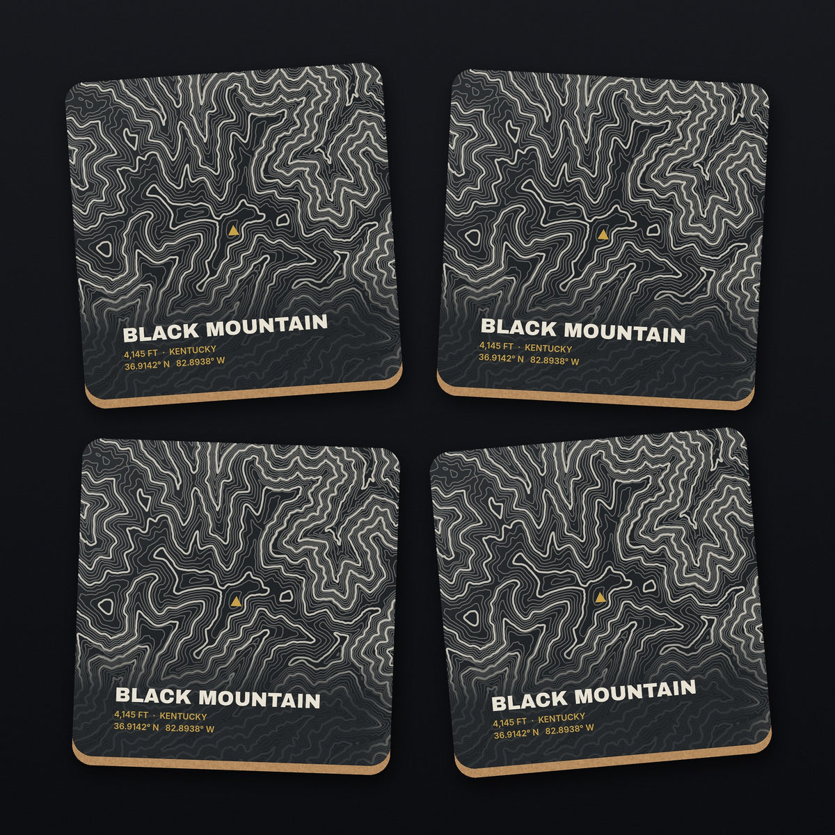 Black Mountain Topo Coaster Set, all 4 coasters