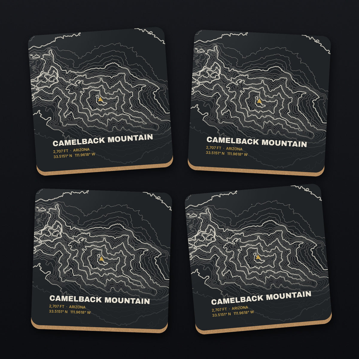 Camelback Mountain Topo Coaster Set, all 4 coasters
