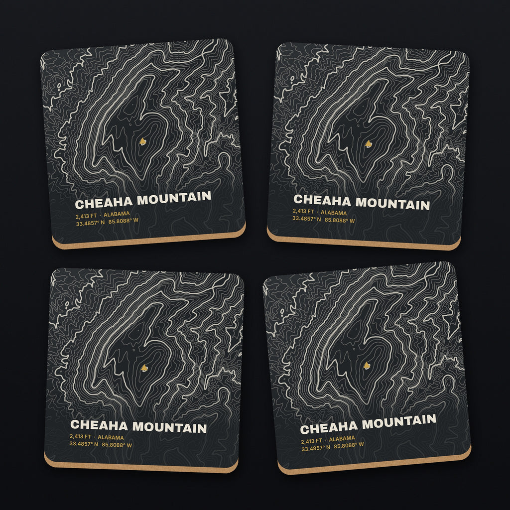 Cheaha Mountain Topo Coaster Set, all 4 coasters