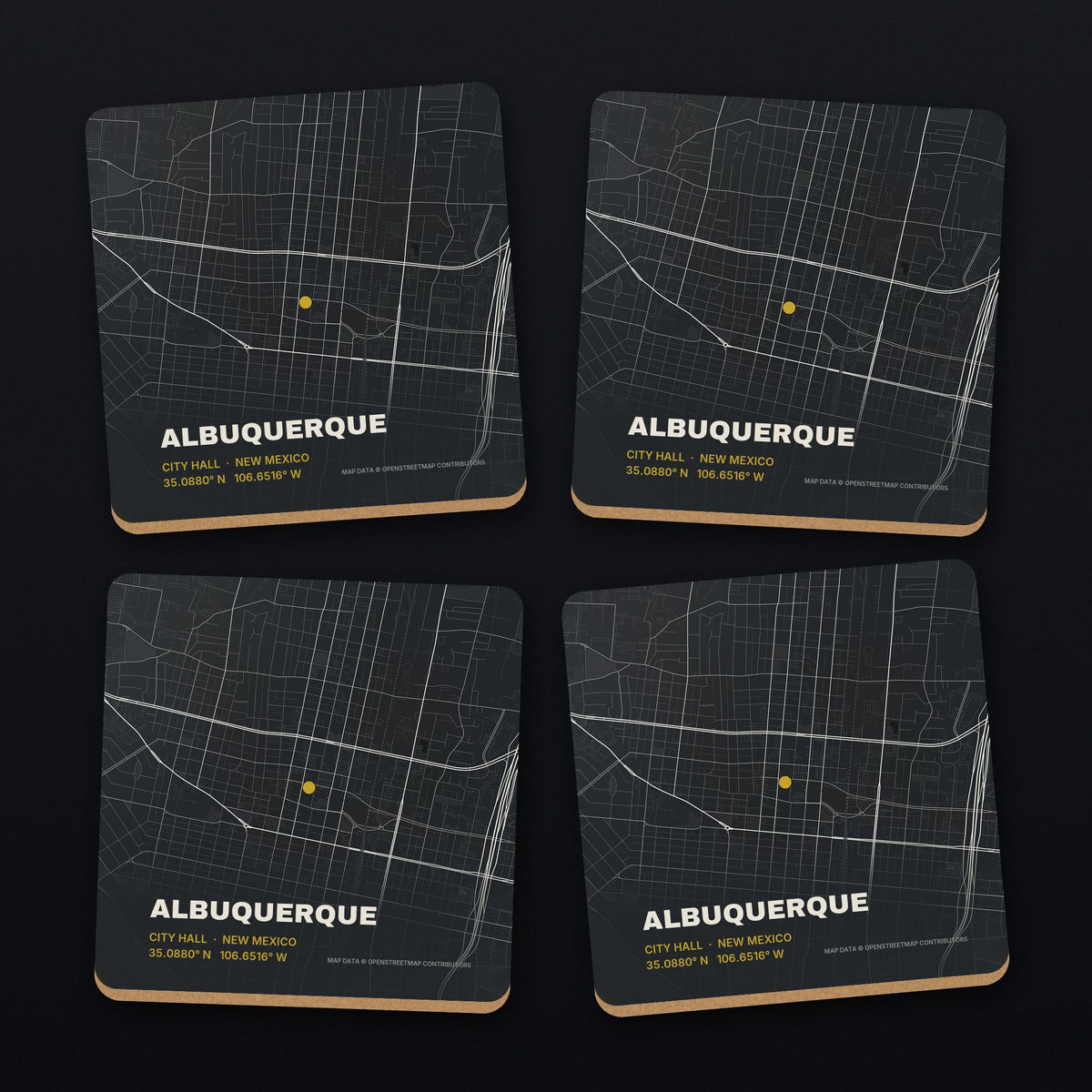 Albuquerque Street Map Coaster Set, all 4 coasters