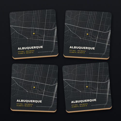 Albuquerque Street Map Coaster Set, all 4 coasters