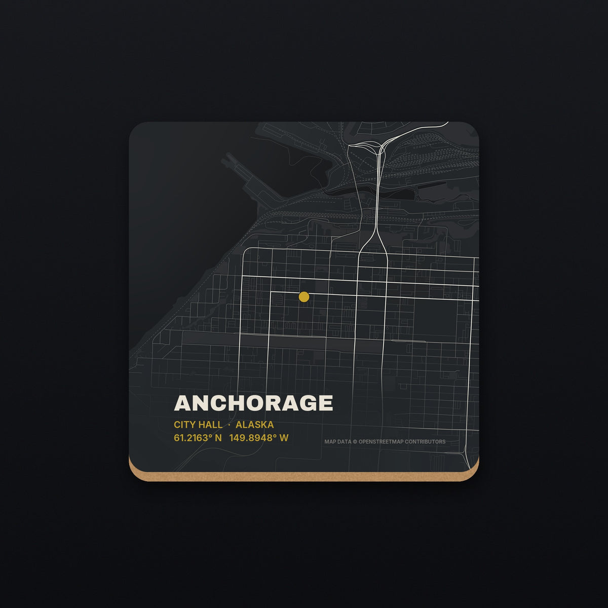 Anchorage Street Map Coaster, flat view