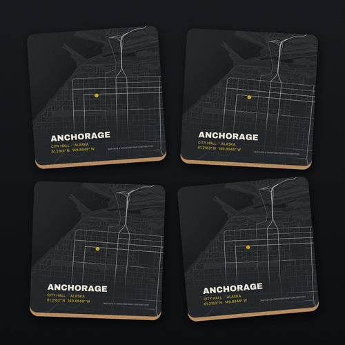 Anchorage Street Map Coaster Set, all 4 coasters