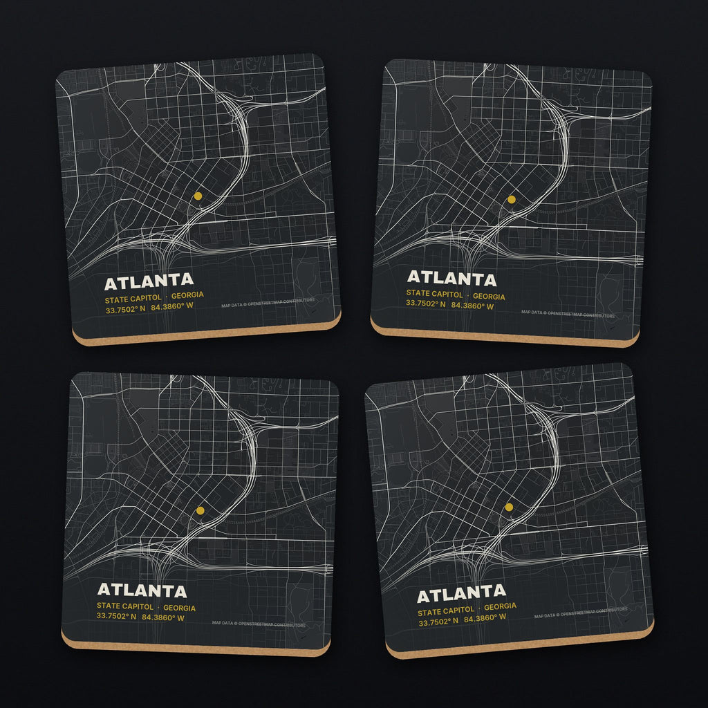 Atlanta Street Map Coaster Set, all 4 coasters