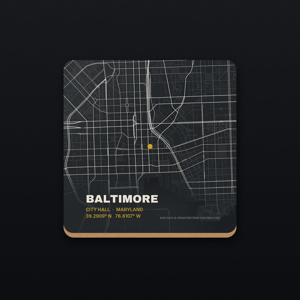 Baltimore Street Map Coaster, flat view