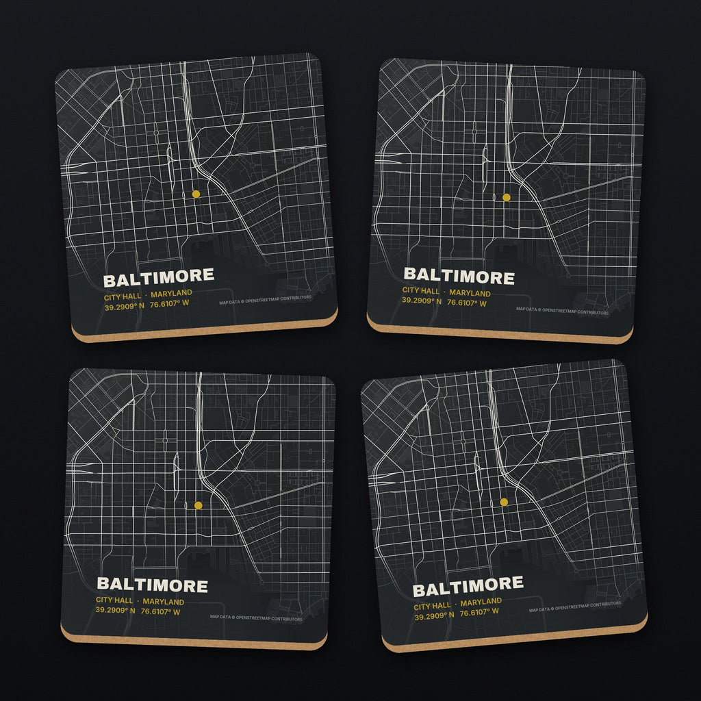 Baltimore Street Map Coaster Set, all 4 coasters