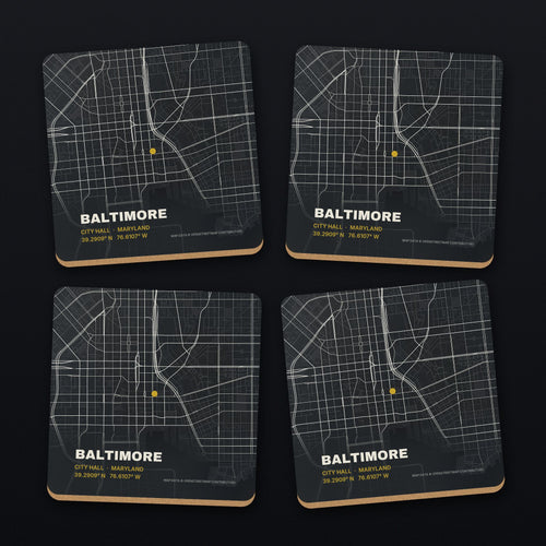 Baltimore Street Map Coaster Set, all 4 coasters