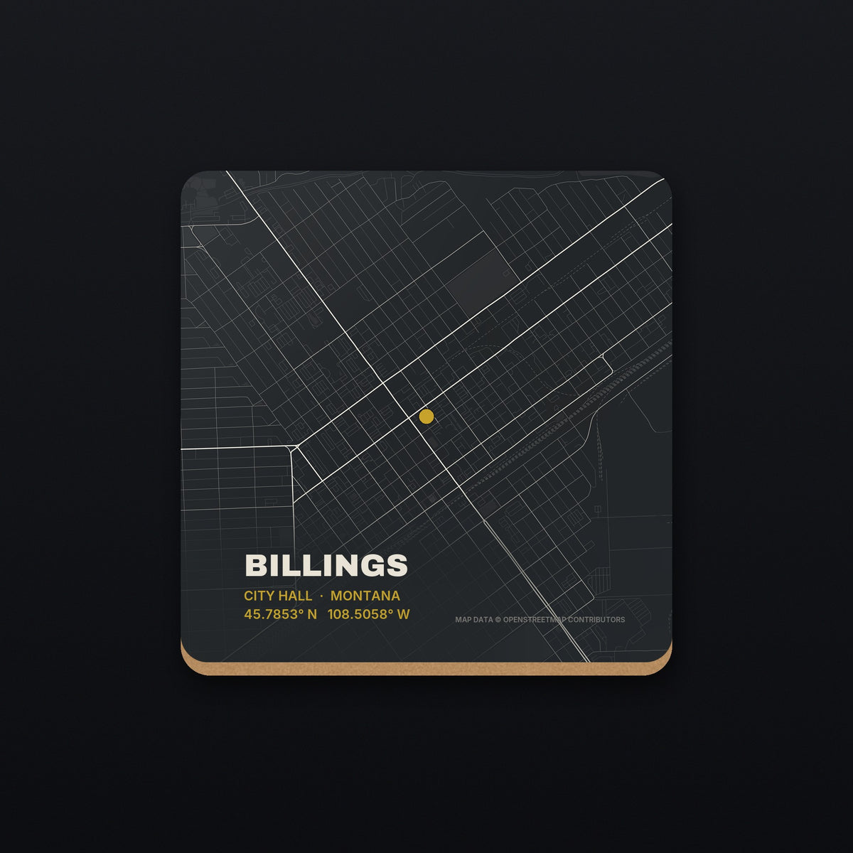 Billings Street Map Coaster, flat view