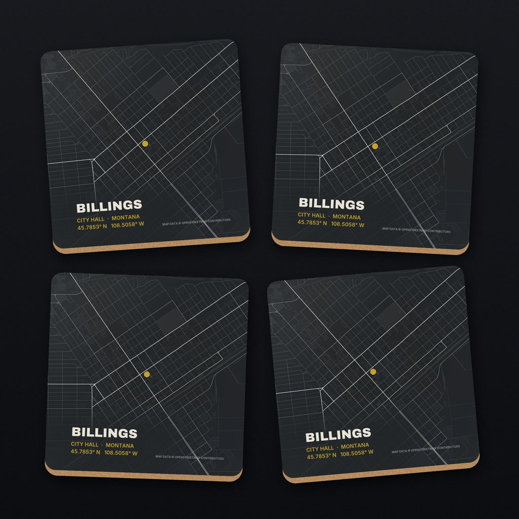 Billings Street Map Coaster Set, all 4 coasters