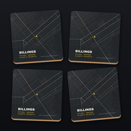 Billings Street Map Coaster Set, all 4 coasters