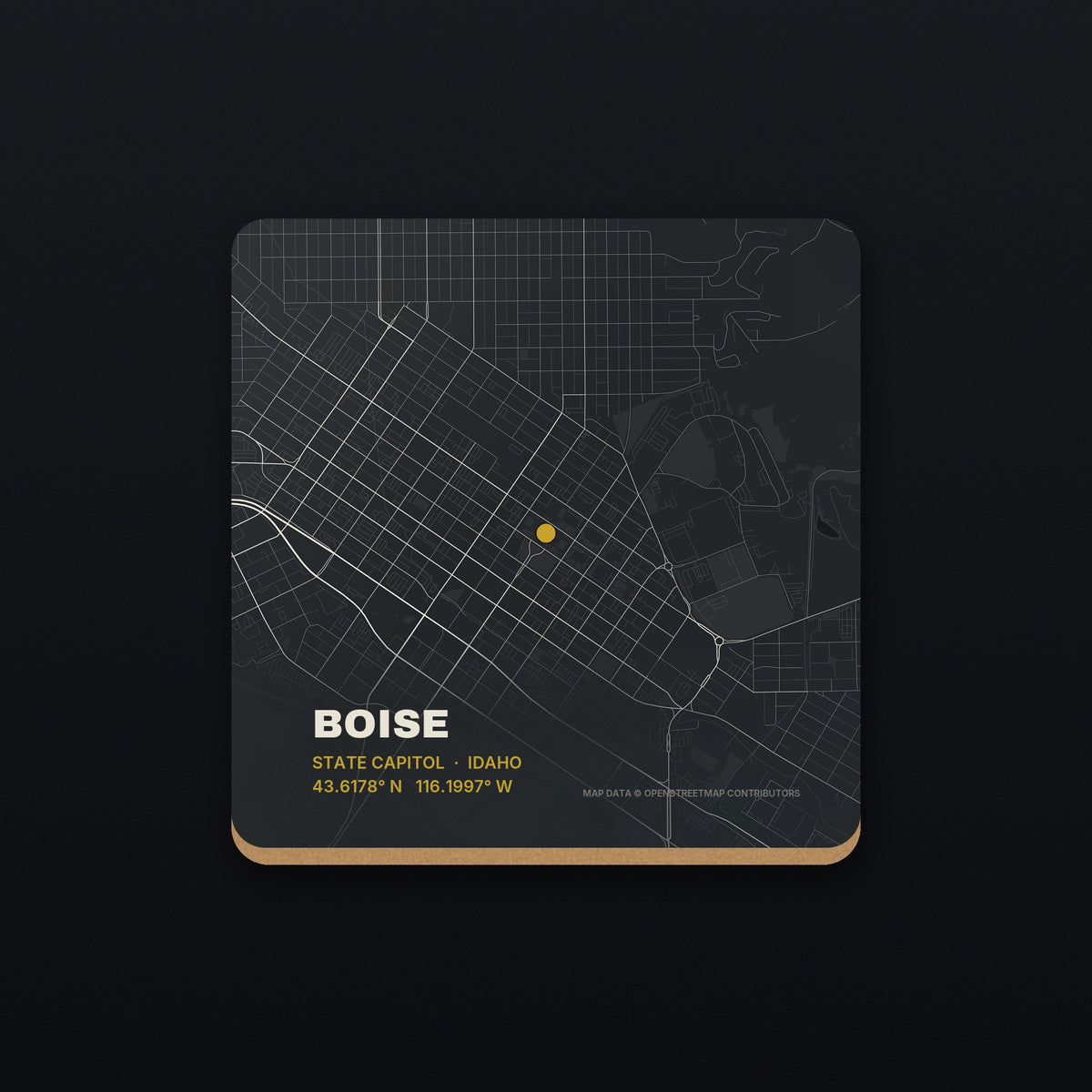 Boise Street Map Coaster, flat view
