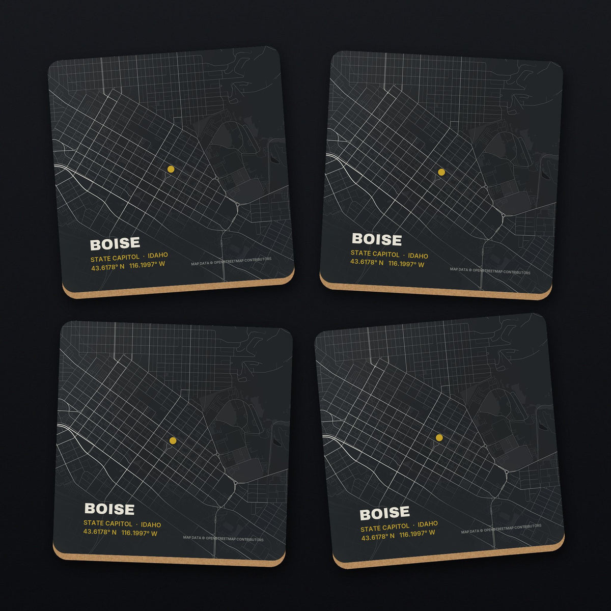 Boise Street Map Coaster Set, all 4 coasters