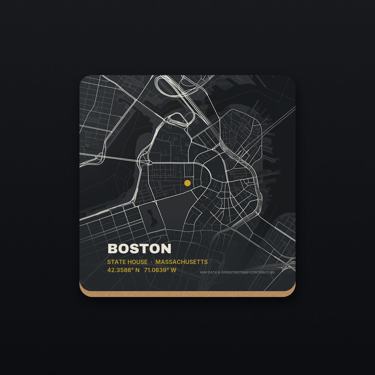 Boston Street Map Coaster, flat view