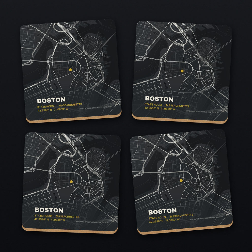 Boston Street Map Coaster Set, all 4 coasters