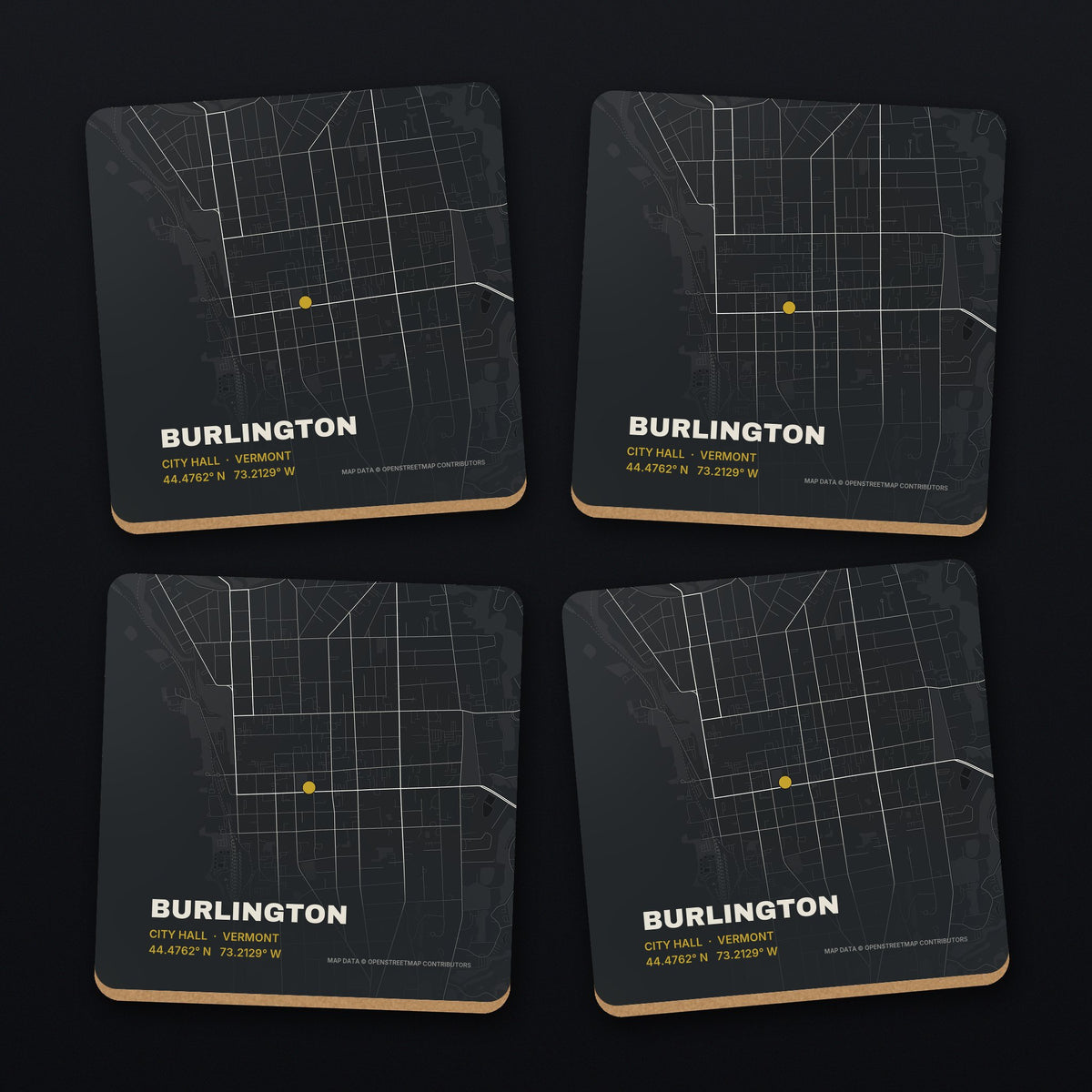 Burlington Street Map Coaster Set, all 4 coasters